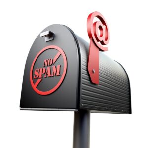 Image by Gino Crescoli from Pixabay. Image of mail box with a No Spam sign,